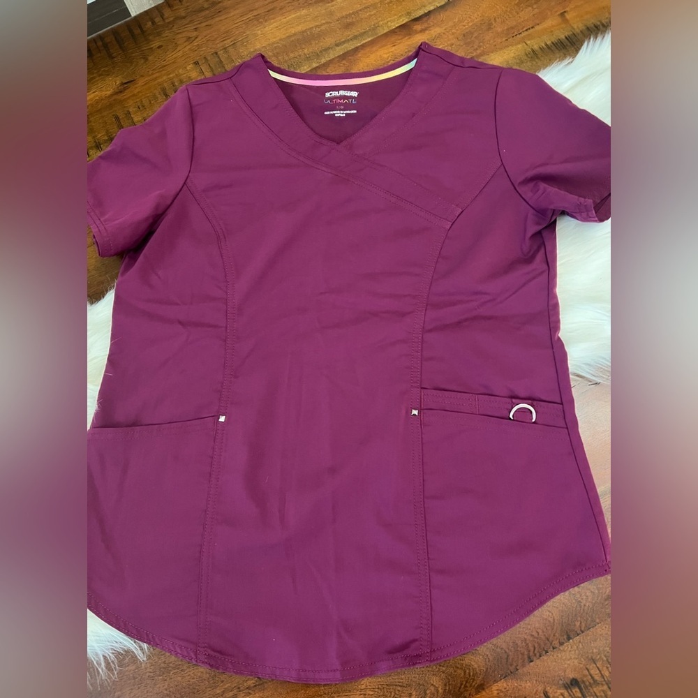 Scrubstar Ultimate Scrub Top Small Wine V Neck Stretch Nurse Medical
